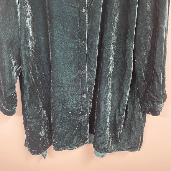 Eileen Fisher Classic Collar Long Sleeve Velvet Shirt SZ 2X Plus Sea Spray Teal - Picture 8 of 16